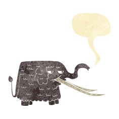 cartoon woolly mammoth with speech bubble