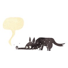 cartoon dog sniffing floor with speech bubble