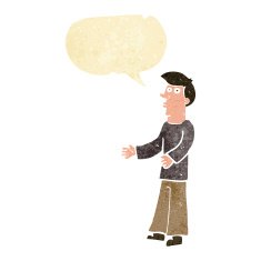 cartoon curious man with speech bubble N8
