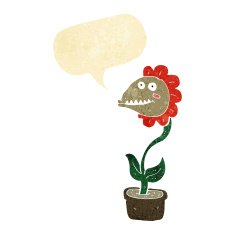 cartoon monster plant with speech bubble N2