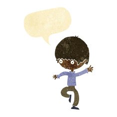 cartoon panicking man with speech bubble