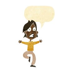 cartoon panicking man with speech bubble N2