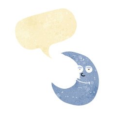 happy cartoon moon with speech bubble