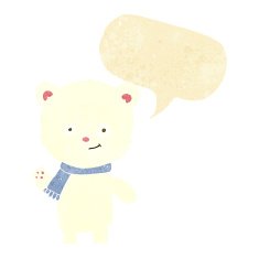 cartoon polar bear waving with speech bubble N2
