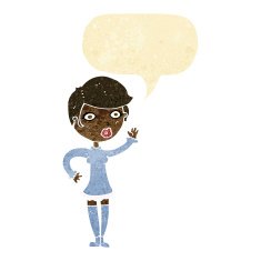 cartoon pretty woman waving with speech bubble N5