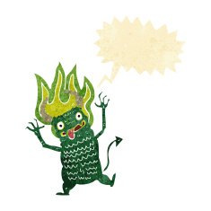 cartoon demon with speech bubble