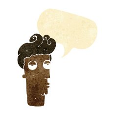 cartoon bored man's face with speech bubble