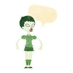 cartoon zombie monster woman with speech bubble N2