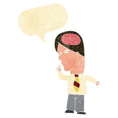cartoon businessman with huge brain speech bubble N2