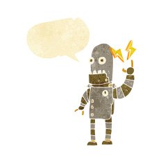 cartoon old robot with speech bubble N2