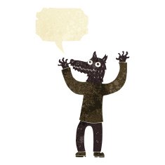 cartoon wolf man with speech bubble N3