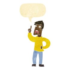 cartoon man with complaint speech bubble