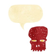 cartoon spooky skull with speech bubble N20