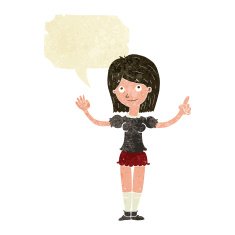 cartoon woman explaining idea with speech bubble N2