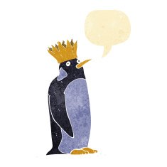 cartoon emperor penguin with speech bubble