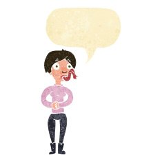 cartoon woman with snake tongue speech bubble N3