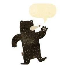 cartoon waving black bear with speech bubble N7