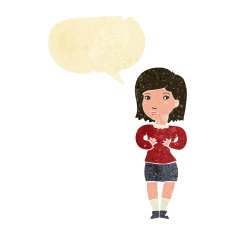cartoon woman making excuses with speech bubble N3