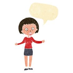 cartoon woman making excuses with speech bubble N4