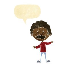 cartoon happy man with mustache speech bubble