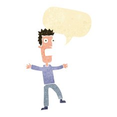 cartoon terrified man with speech bubble N16