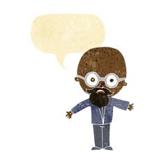 cartoon genius scientist with speech bubble