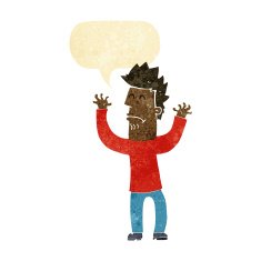 cartoon stressed man with speech bubble N9