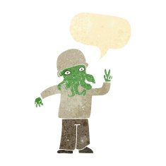 cartoon cool alien with speech bubble