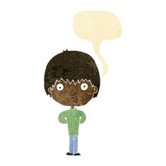 cartoon whistling boy with speech bubble