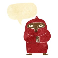 cartoon monk in robe with speech bubble