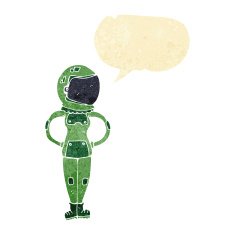cartoon female astronaut with speech bubble N5