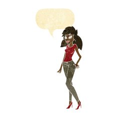 cartoon pretty woman with speech bubble N18