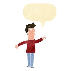 cartoon man advising caution with speech bubble N2