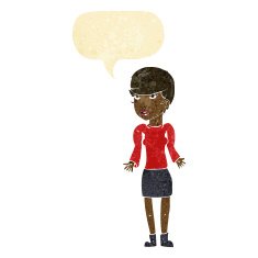 cartoon confused woman with speech bubble N8
