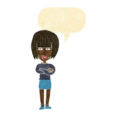cartoon annoyed woman with speech bubble N19