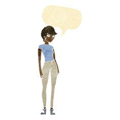 cartoon modern attractive woman with speech bubble