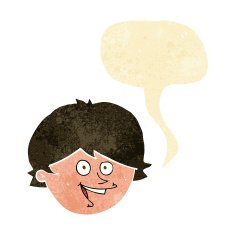 cartoon happy boy face with speech bubble N7