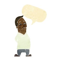cartoon friendly man with speech bubble