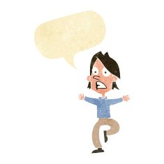 cartoon panicking man with speech bubble N3