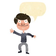 cartoon happy man waving with speech bubble N3