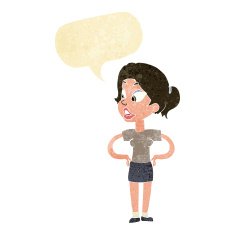 cartoon woman with hands on hips speech bubble N18