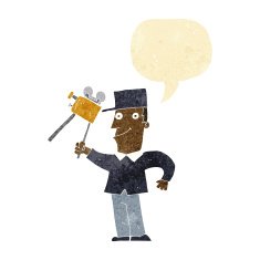 cartoon film maker with speech bubble