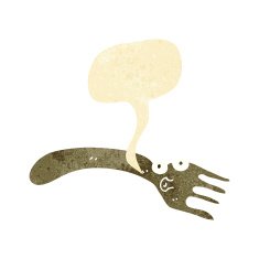 cartoon fork with speech bubble