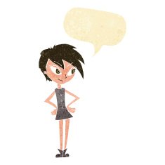 cartoon girl with hands on hips speech bubble N3