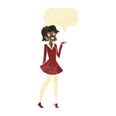 cartoon pretty woman in dress with speech bubble N3