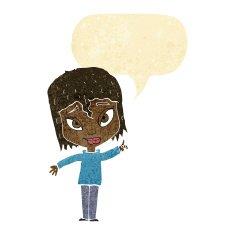 cartoon woman with idea speech bubble N19