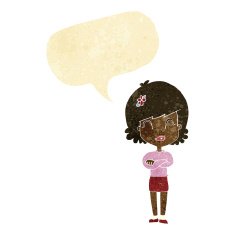 cartoon happy woman with folded arms speech bubble N3