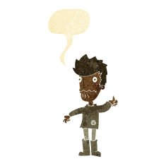 cartoon worried man giving thumbs up symbol with speech bubble