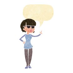 cartoon woman wearing spectacles with speech bubble N6
