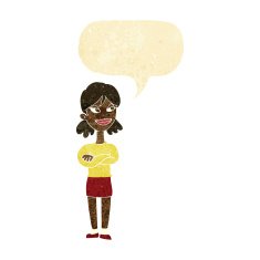 cartoon smug woman with speech bubble